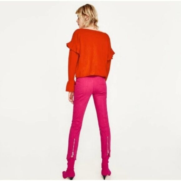 Zara Knit EUC Orange Boat Neck Ruffle Bell Sleeve Sweater Size S - Picture 3 of 12